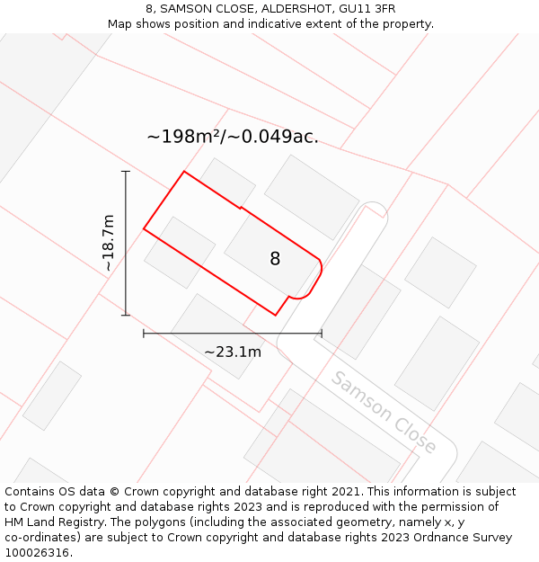 8, SAMSON CLOSE, ALDERSHOT, GU11 3FR: Plot and title map