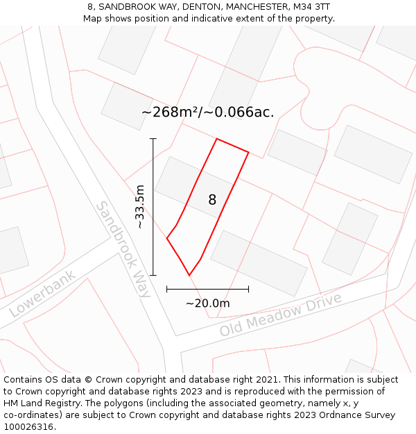 8, SANDBROOK WAY, DENTON, MANCHESTER, M34 3TT: Plot and title map