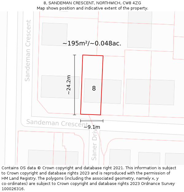 8, SANDEMAN CRESCENT, NORTHWICH, CW8 4ZG: Plot and title map