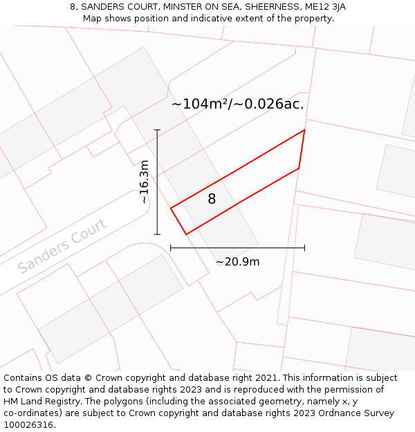 8, SANDERS COURT, MINSTER ON SEA, SHEERNESS, ME12 3JA: Plot and title map