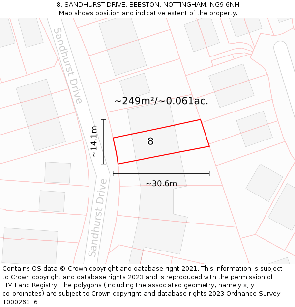 8, SANDHURST DRIVE, BEESTON, NOTTINGHAM, NG9 6NH: Plot and title map