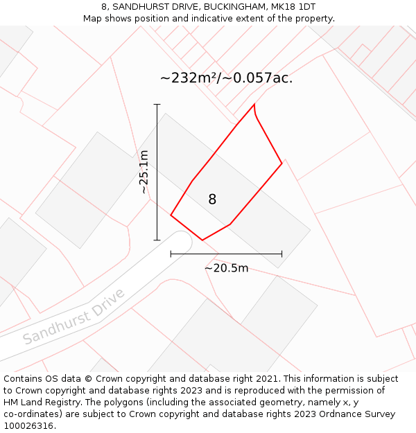 8, SANDHURST DRIVE, BUCKINGHAM, MK18 1DT: Plot and title map
