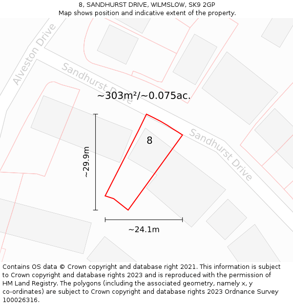 8, SANDHURST DRIVE, WILMSLOW, SK9 2GP: Plot and title map