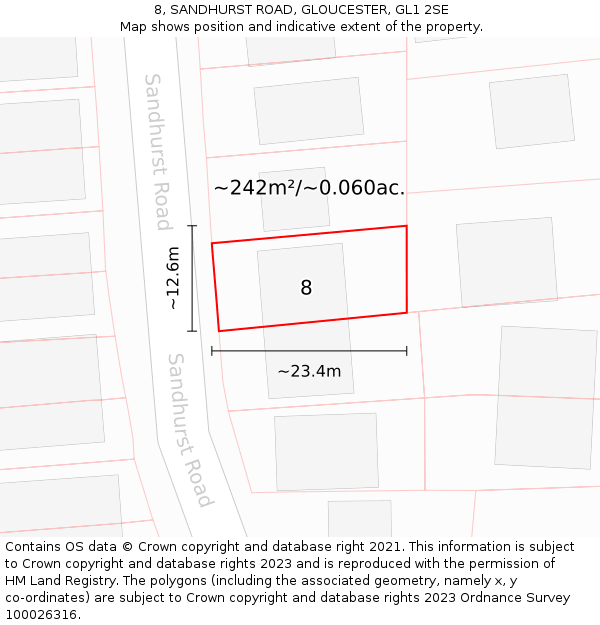 8, SANDHURST ROAD, GLOUCESTER, GL1 2SE: Plot and title map