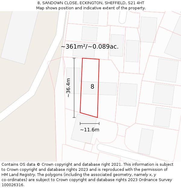 8, SANDOWN CLOSE, ECKINGTON, SHEFFIELD, S21 4HT: Plot and title map