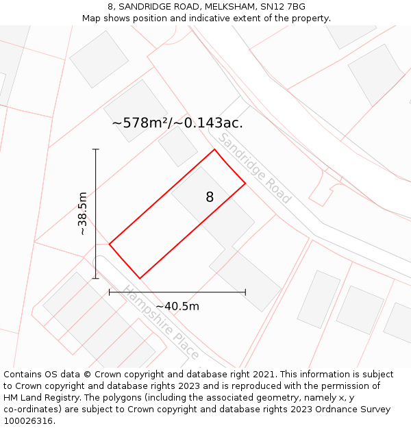 8, SANDRIDGE ROAD, MELKSHAM, SN12 7BG: Plot and title map