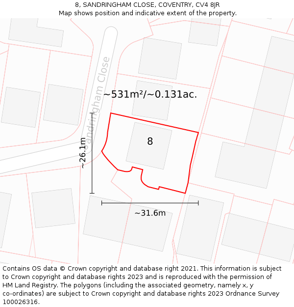8, SANDRINGHAM CLOSE, COVENTRY, CV4 8JR: Plot and title map