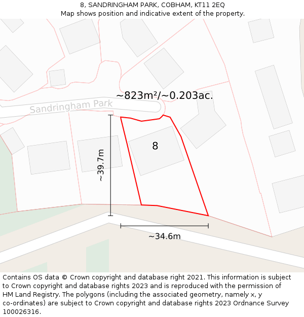 8, SANDRINGHAM PARK, COBHAM, KT11 2EQ: Plot and title map