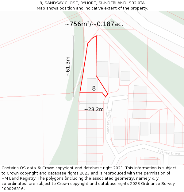 8, SANDSAY CLOSE, RYHOPE, SUNDERLAND, SR2 0TA: Plot and title map