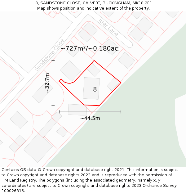 8, SANDSTONE CLOSE, CALVERT, BUCKINGHAM, MK18 2FF: Plot and title map