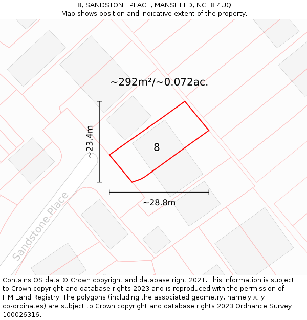 8, SANDSTONE PLACE, MANSFIELD, NG18 4UQ: Plot and title map
