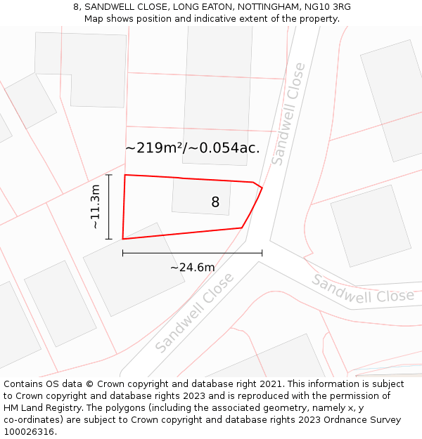 8, SANDWELL CLOSE, LONG EATON, NOTTINGHAM, NG10 3RG: Plot and title map