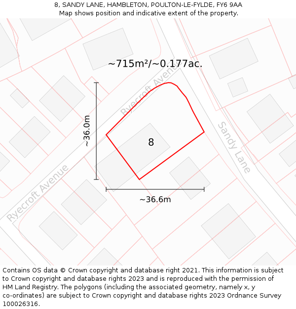 8, SANDY LANE, HAMBLETON, POULTON-LE-FYLDE, FY6 9AA: Plot and title map