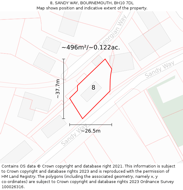 8, SANDY WAY, BOURNEMOUTH, BH10 7DL: Plot and title map