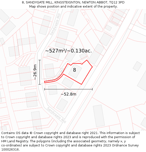 8, SANDYGATE MILL, KINGSTEIGNTON, NEWTON ABBOT, TQ12 3PD: Plot and title map
