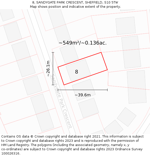 8, SANDYGATE PARK CRESCENT, SHEFFIELD, S10 5TW: Plot and title map