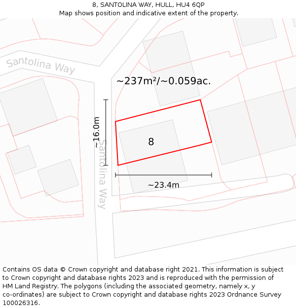 8, SANTOLINA WAY, HULL, HU4 6QP: Plot and title map