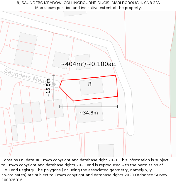 8, SAUNDERS MEADOW, COLLINGBOURNE DUCIS, MARLBOROUGH, SN8 3FA: Plot and title map