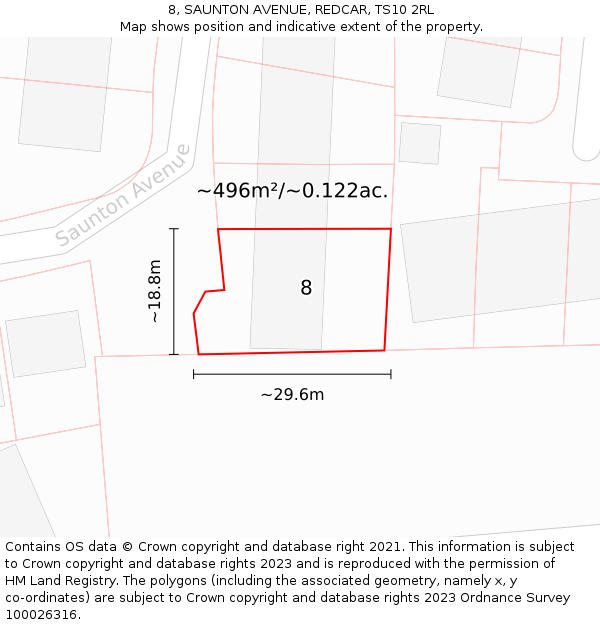 8, SAUNTON AVENUE, REDCAR, TS10 2RL: Plot and title map