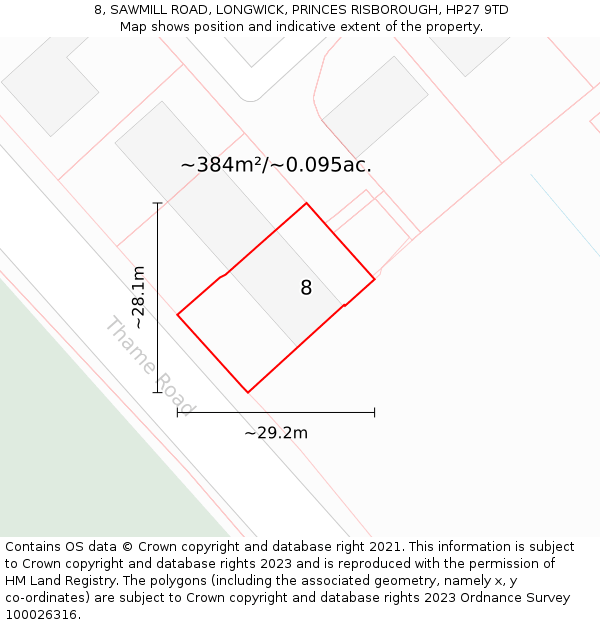 8, SAWMILL ROAD, LONGWICK, PRINCES RISBOROUGH, HP27 9TD: Plot and title map