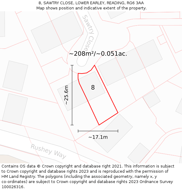 8, SAWTRY CLOSE, LOWER EARLEY, READING, RG6 3AA: Plot and title map