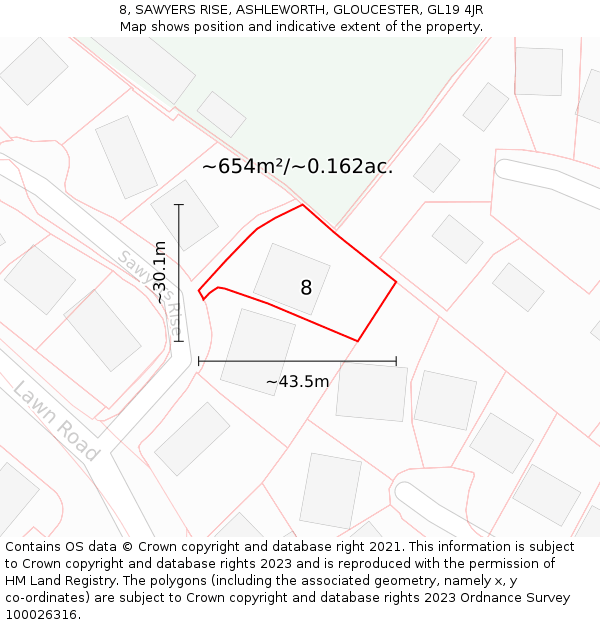 8, SAWYERS RISE, ASHLEWORTH, GLOUCESTER, GL19 4JR: Plot and title map