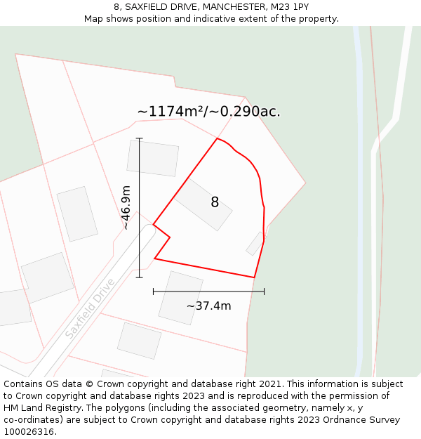 8, SAXFIELD DRIVE, MANCHESTER, M23 1PY: Plot and title map