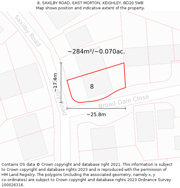 8, SAXILBY ROAD, EAST MORTON, KEIGHLEY, BD20 5WB: Plot and title map