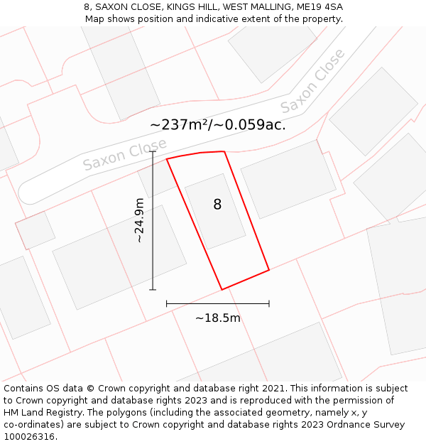8, SAXON CLOSE, KINGS HILL, WEST MALLING, ME19 4SA: Plot and title map