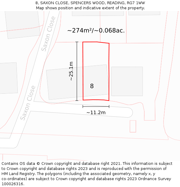 8, SAXON CLOSE, SPENCERS WOOD, READING, RG7 1WW: Plot and title map
