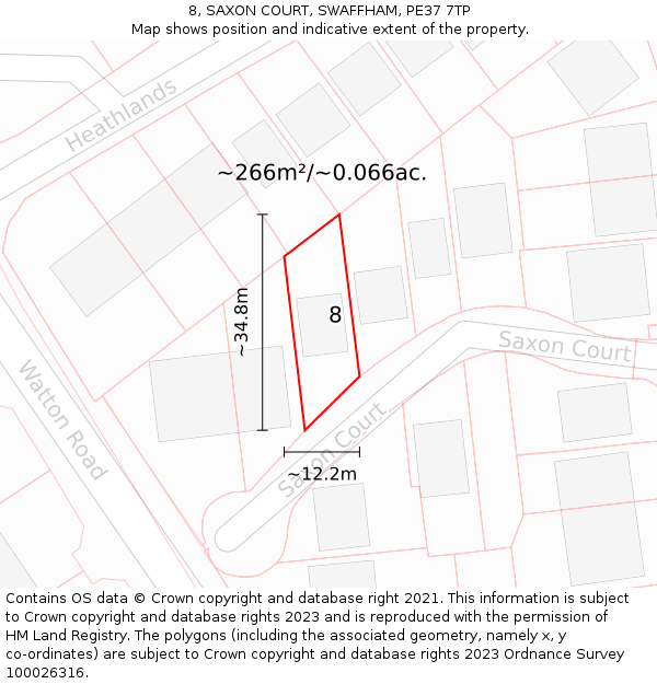 8, SAXON COURT, SWAFFHAM, PE37 7TP: Plot and title map