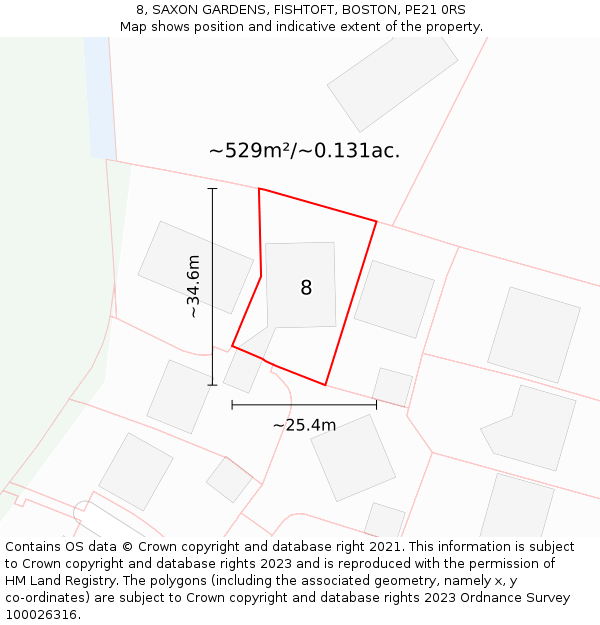 8, SAXON GARDENS, FISHTOFT, BOSTON, PE21 0RS: Plot and title map