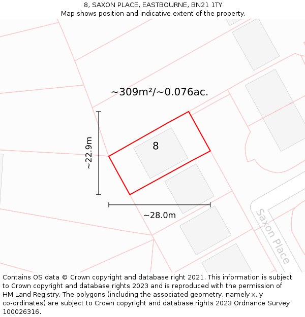 8, SAXON PLACE, EASTBOURNE, BN21 1TY: Plot and title map