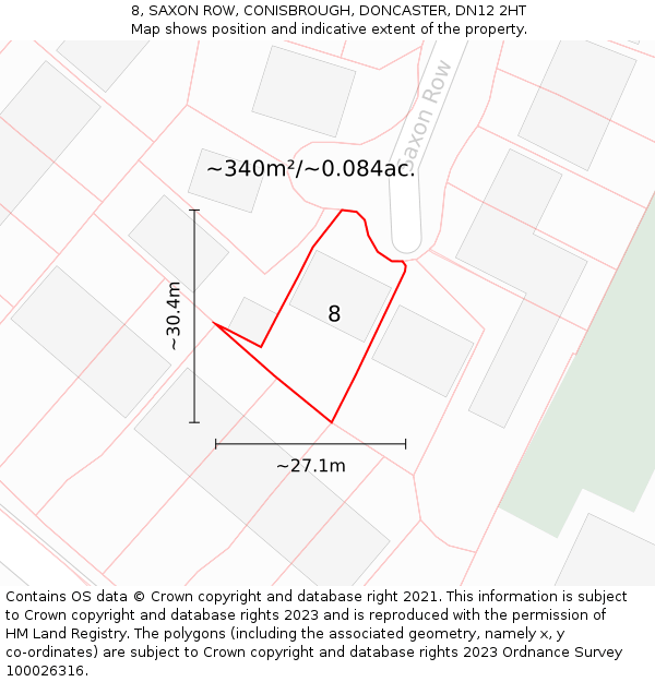 8, SAXON ROW, CONISBROUGH, DONCASTER, DN12 2HT: Plot and title map