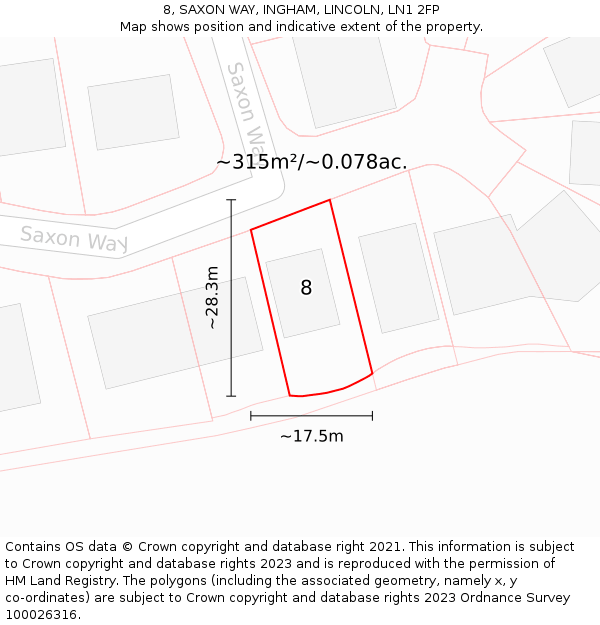8, SAXON WAY, INGHAM, LINCOLN, LN1 2FP: Plot and title map