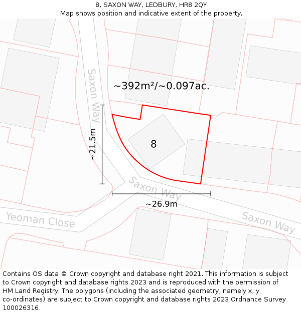8, SAXON WAY, LEDBURY, HR8 2QY: Plot and title map