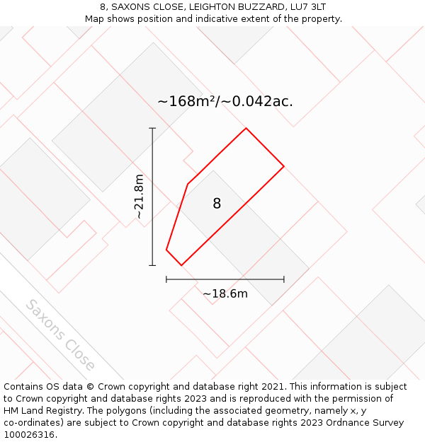 8, SAXONS CLOSE, LEIGHTON BUZZARD, LU7 3LT: Plot and title map