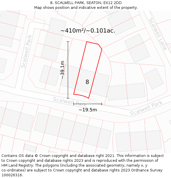 8, SCALWELL PARK, SEATON, EX12 2DD: Plot and title map