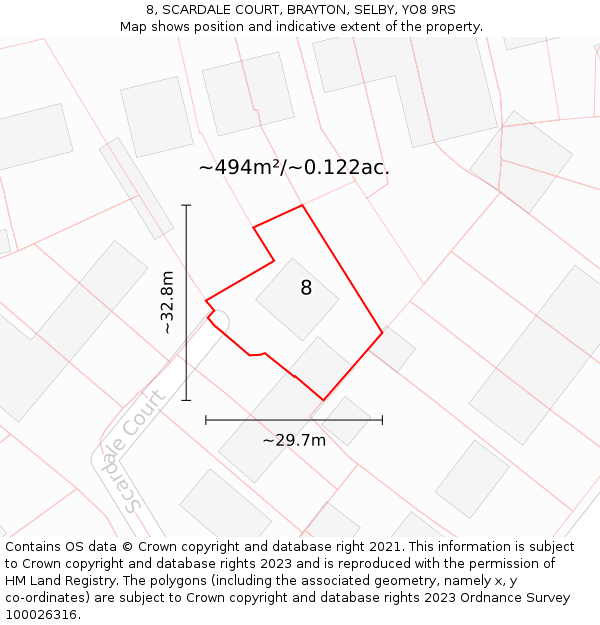 8, SCARDALE COURT, BRAYTON, SELBY, YO8 9RS: Plot and title map