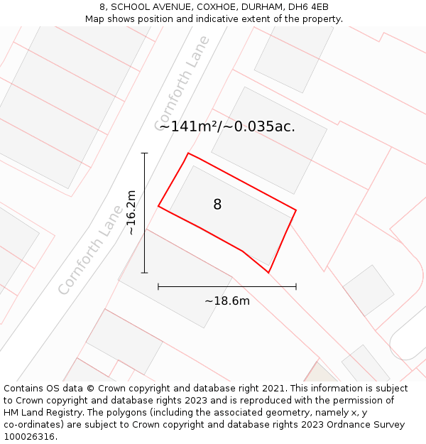 8, SCHOOL AVENUE, COXHOE, DURHAM, DH6 4EB: Plot and title map