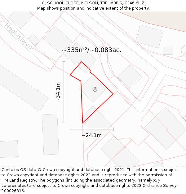 8, SCHOOL CLOSE, NELSON, TREHARRIS, CF46 6HZ: Plot and title map