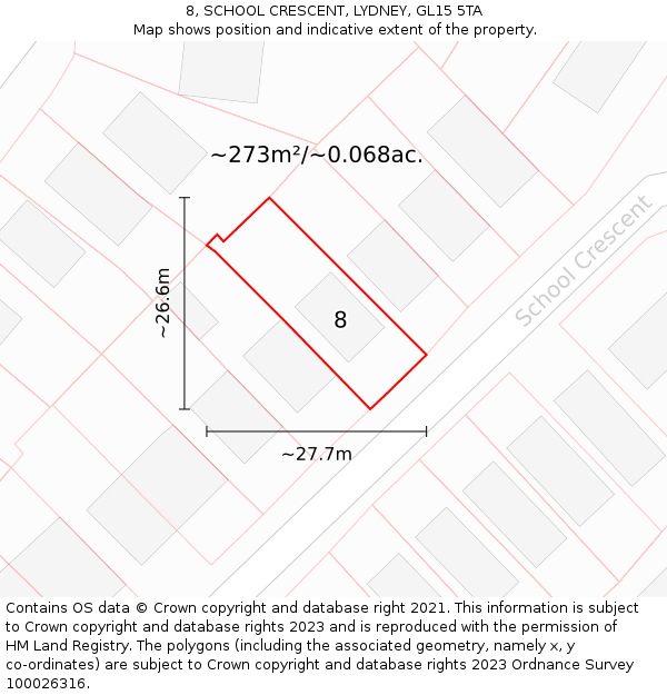 8, SCHOOL CRESCENT, LYDNEY, GL15 5TA: Plot and title map