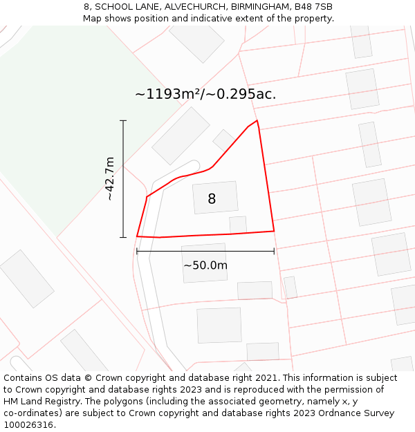 8, SCHOOL LANE, ALVECHURCH, BIRMINGHAM, B48 7SB: Plot and title map