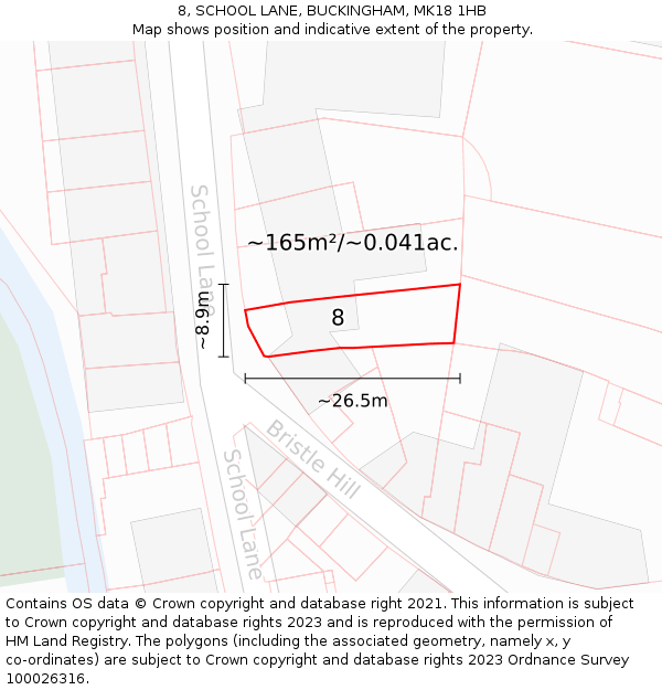 8, SCHOOL LANE, BUCKINGHAM, MK18 1HB: Plot and title map