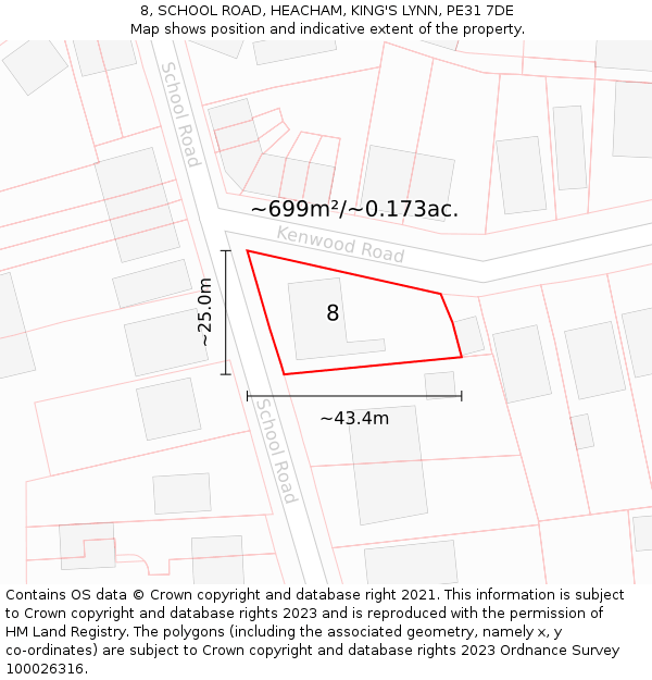 8, SCHOOL ROAD, HEACHAM, KING'S LYNN, PE31 7DE: Plot and title map