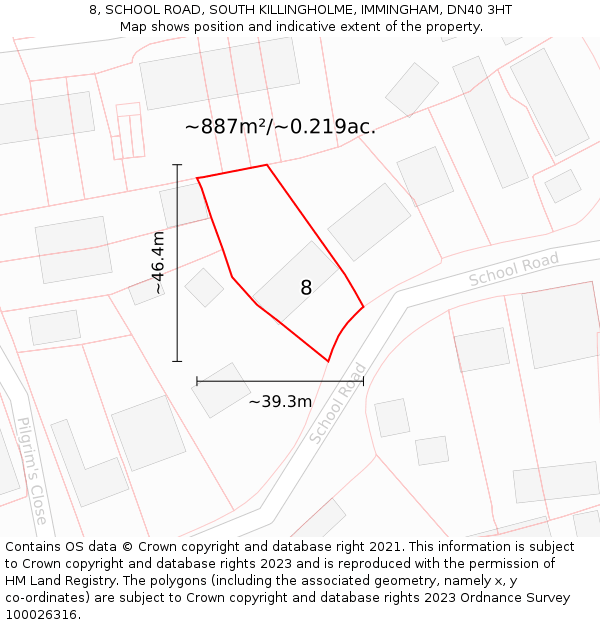 8, SCHOOL ROAD, SOUTH KILLINGHOLME, IMMINGHAM, DN40 3HT: Plot and title map