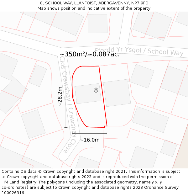 8, SCHOOL WAY, LLANFOIST, ABERGAVENNY, NP7 9FD: Plot and title map