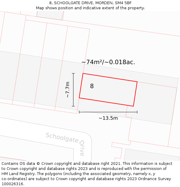 8, SCHOOLGATE DRIVE, MORDEN, SM4 5BF: Plot and title map