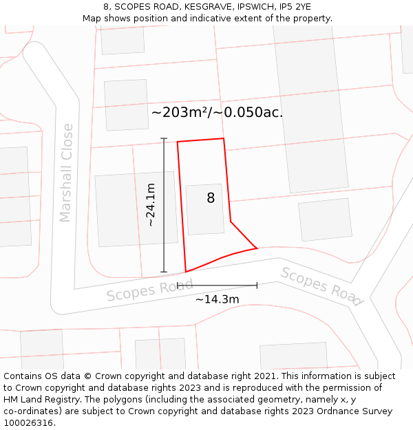 8, SCOPES ROAD, KESGRAVE, IPSWICH, IP5 2YE: Plot and title map