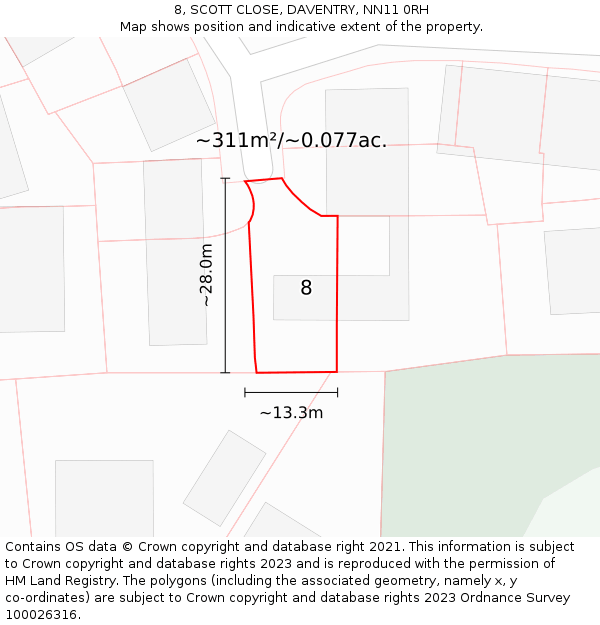 8, SCOTT CLOSE, DAVENTRY, NN11 0RH: Plot and title map